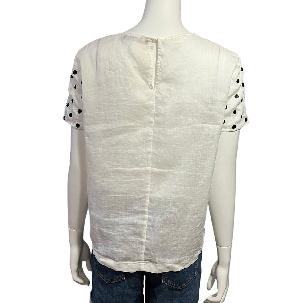 MaxMara Studio White Black Polka Dot Short Sleeve Ramie Top Size Large - Picture 3 of 16